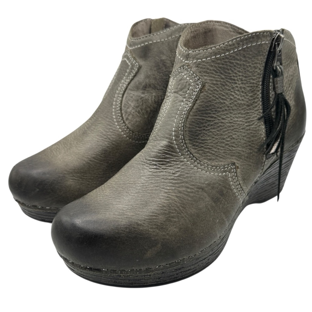 Dansko Women’s Gray Leather Ankle Boots with Tassel Zip - Size 39/ US 8.5-9